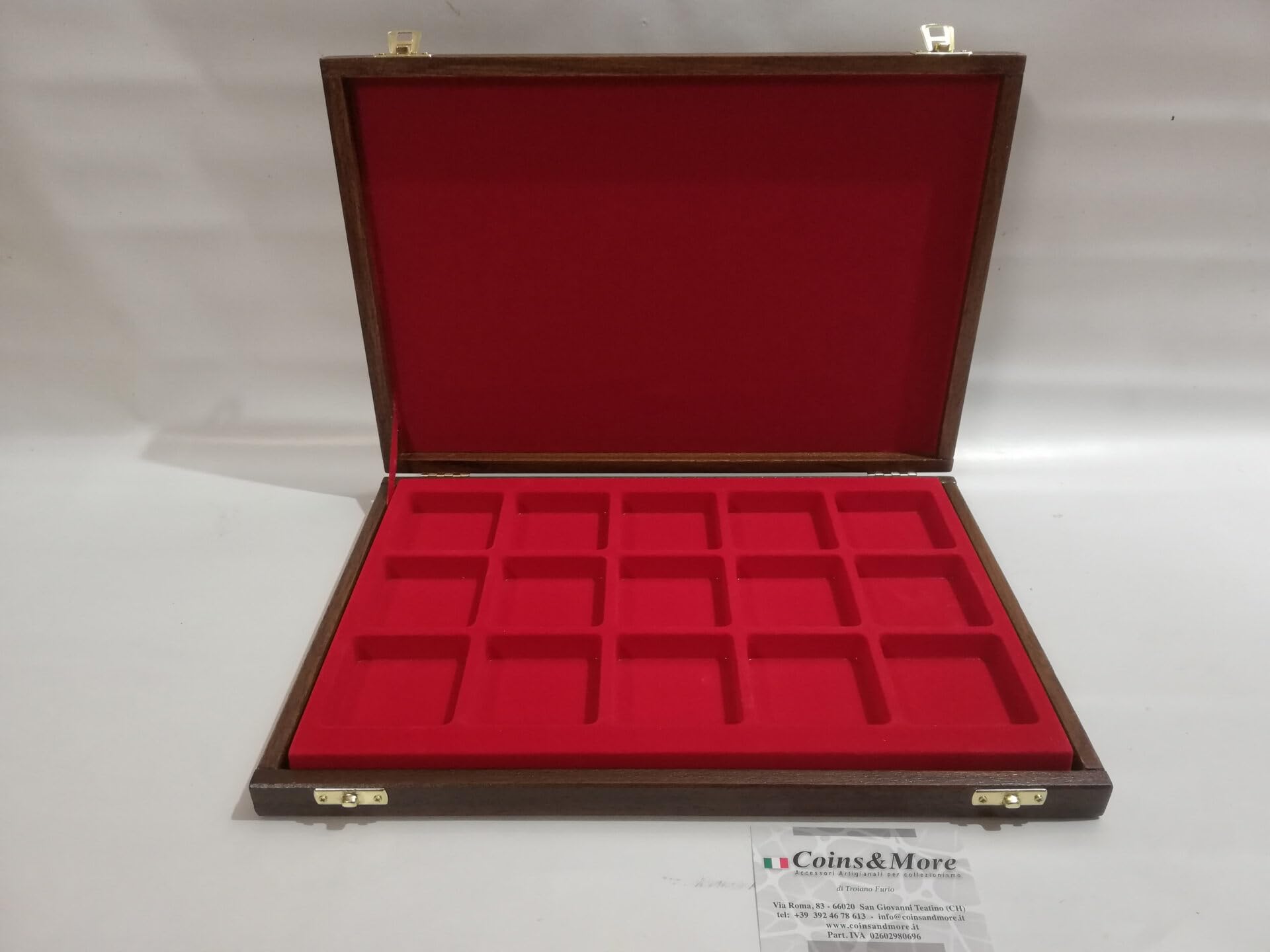 Coins&More Cofanetto in legno per orologi da taschino, gemme, fossili e minerali – fatto a mano, interni morbidi, certificato