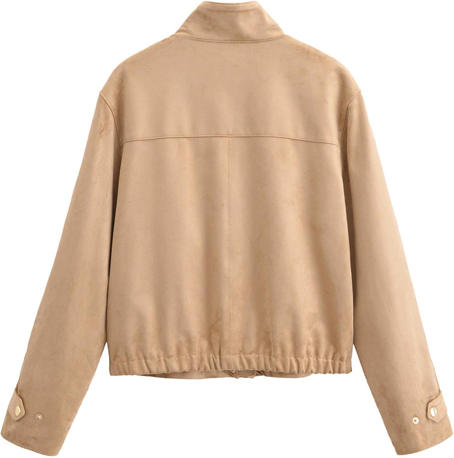 Xunger Women's Casual Faux Suede Jacket High Neck Utility Button Front Coat Streetwear Outerwear with Pockets - Image 3