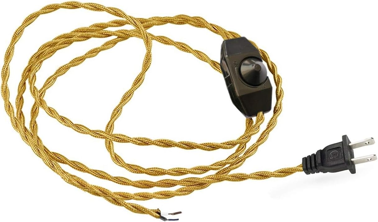 Twisted Cord Set - Black - 6 ft -Equipped w/a Standard USA Plug and Dimmer Switch for All Your DIY Lighting Needs!
