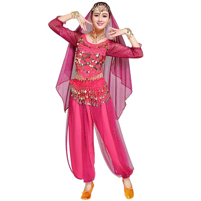 kewing Mujer Profesional Danza del Vientre Disfraz Bollywood Indio árabe Bailando Rendimiento Outfits Traje