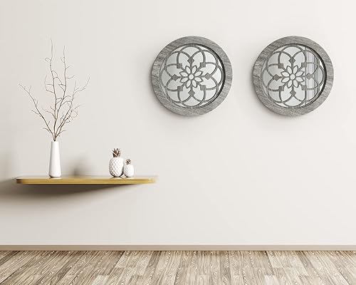 Miniatura 5 de Espejo decorativo redondo para pared espejos de pared para sala de estar 2 piezas de espejo rústico montado en la pared para dormitorio cocina baño