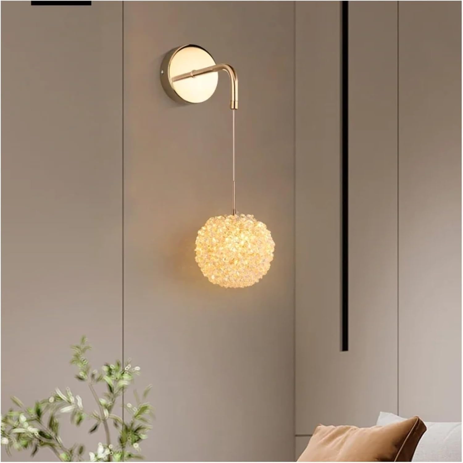 Stesulfr Modern Crystal Shade Wall Sconces Crystal Globe Shade Champagne Finish Bedside Wall light Fixtures Adjustable Night Light Suitable for Bathroom Bedroom Living Room Dining Room Wall Lighting
