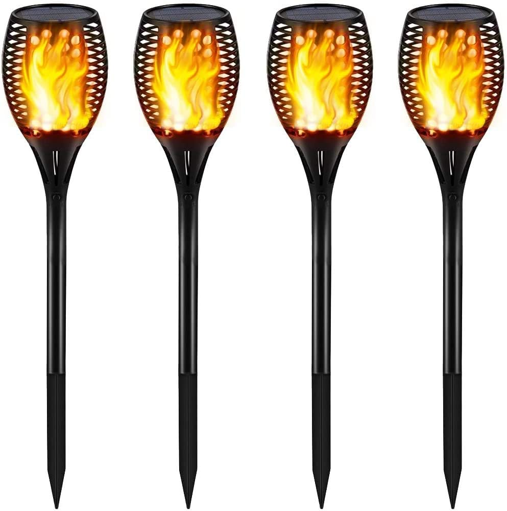 Gold Armour Solar Lights Outdoor - Flickering Flames Torch Lights Solar Light 42.9in Tall, Waterproof Dancing Flame Lighting 96 LED Dusk to Dawn Flickering Tiki Torches Outdoor Garden (4Pack)
