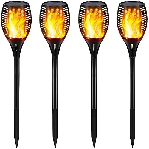Gold Armour Solar Lights Outdoor - Flickering Flames Torch Lights Solar Light 42.9in Tall, Waterproof Dancing Flame Lighting 96 LED Dusk to Dawn Flickering Tiki Torches Outdoor Garden (4Pack)