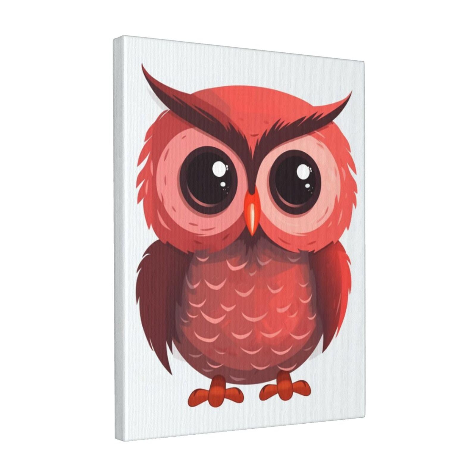 FodPand Cute red owl Canvas Wall Art for Living Room Wall Decor 12"x16" Modern Artwork Painting Pictures Hanging Canvas Prints Aesthetic Wall Art for Bedroom Bathroom Office Wallart Decor