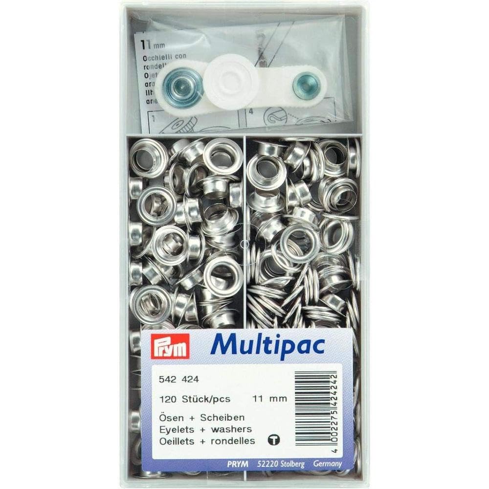 Prym 542426-1 Ojales y Arandelas, Acero Inoxidable, latón, Plata, 14 mm, 80