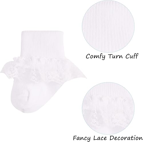 Miniatura 6 de Calcetines para bebé niña con ojales de triple encaje con volantes, calcetines de puño giratorio 235 pares de calcetines de tobillo para recién