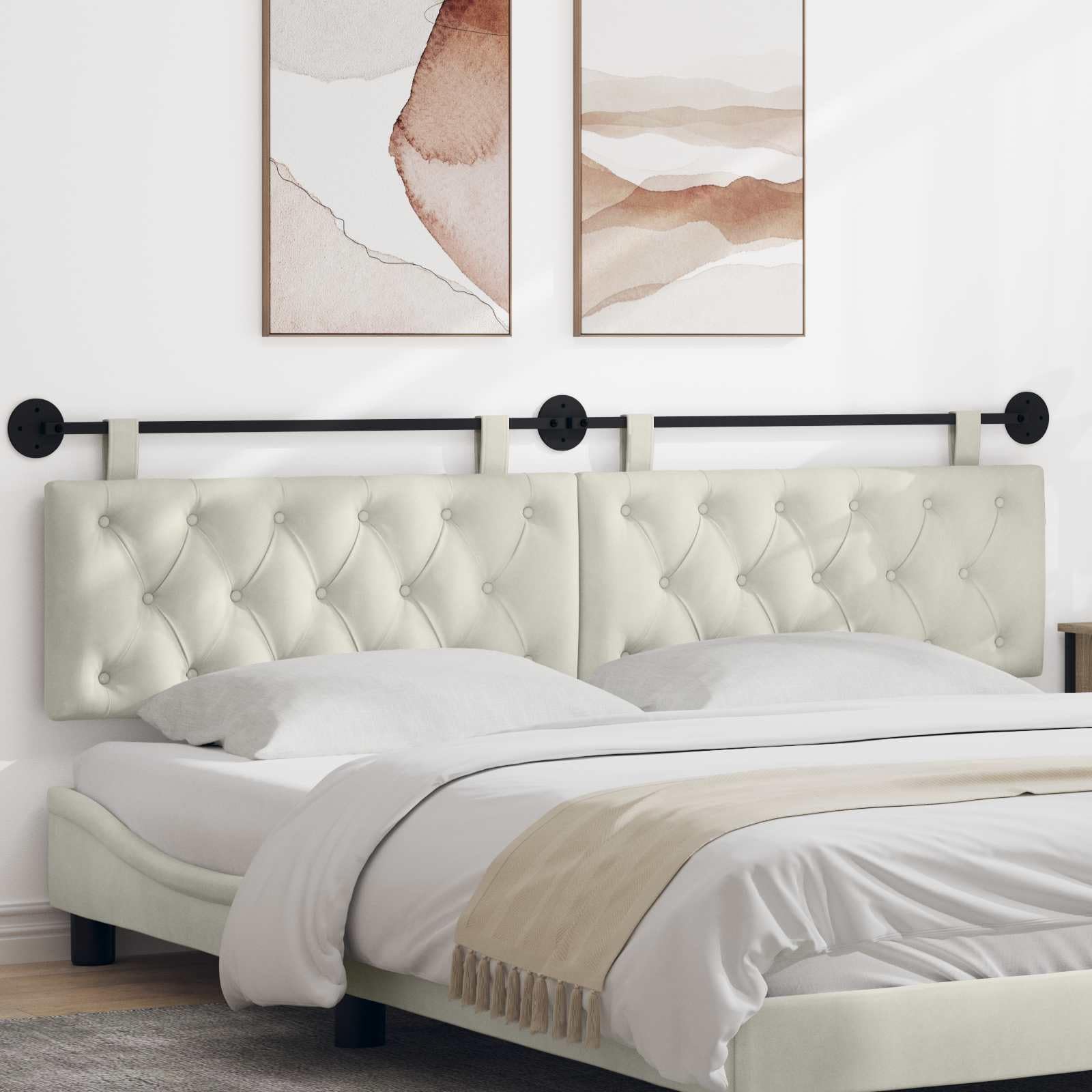 Tête de Lit Suspendue, Tête de Lit Coussin Murale Crème Velours 210x55x7 cm