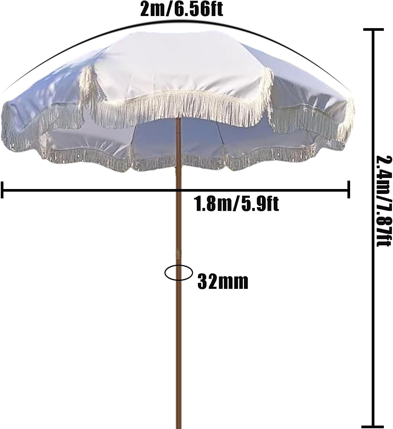 Garden Patio Umbrella Tassel Beach Parasol UV Protection Outdoor Sun Shade Umbrella White Courtyard Decorative Umbrellas Without Base With Tilting
