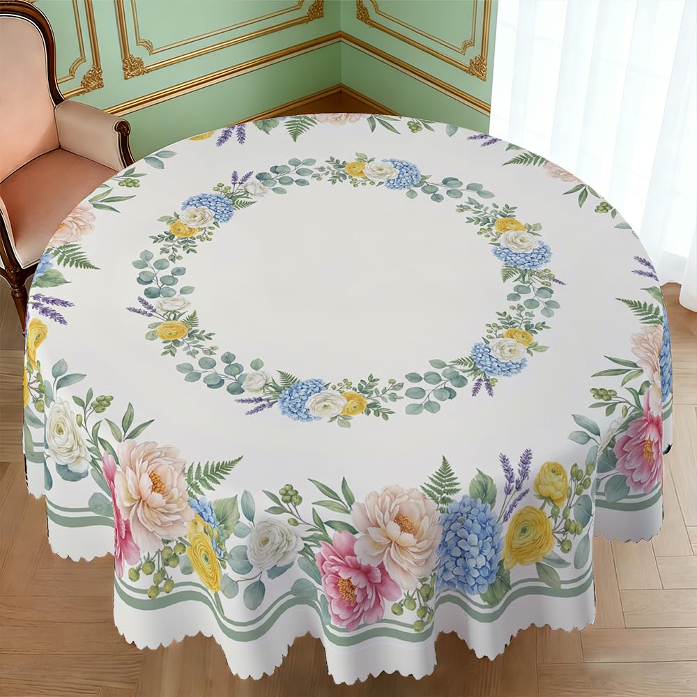Photo 1 of YOPINCO 60 Inch Round Tablecloth, Floral Waterproof Dining Table Cover