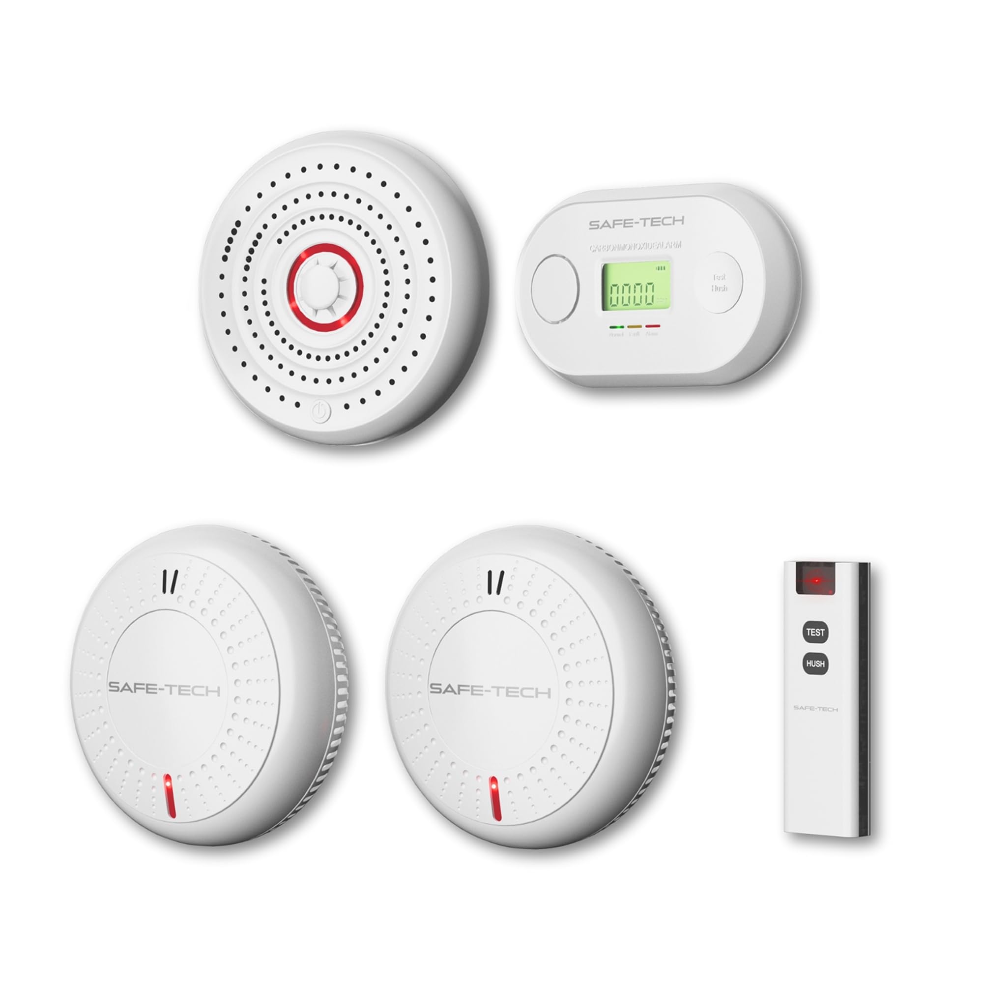SAFE-TECH Interlinked Carbon Monoxide, Heat and Smoke Fire Alarm Kit with Remote Control | Interlinked CO, Smoke and Heat Alarm for Scotland Bundle | Electrician Approved | 10-Year Sensor Smoke Alarm