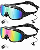 Rantizon Swim Goggles 2 Pack, Wide View Anti Fog&UV Swimming Goggles for Audlt, No Leaking Swim Glasses for Men Women Kids