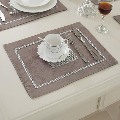 San Tungus Paquete de 4, manteles individuales elegantes de 12 x 16 pulgadas, manteles individuales clásicos y elegantes con lentejuelas y diamantes disponible en Yaxa Peru