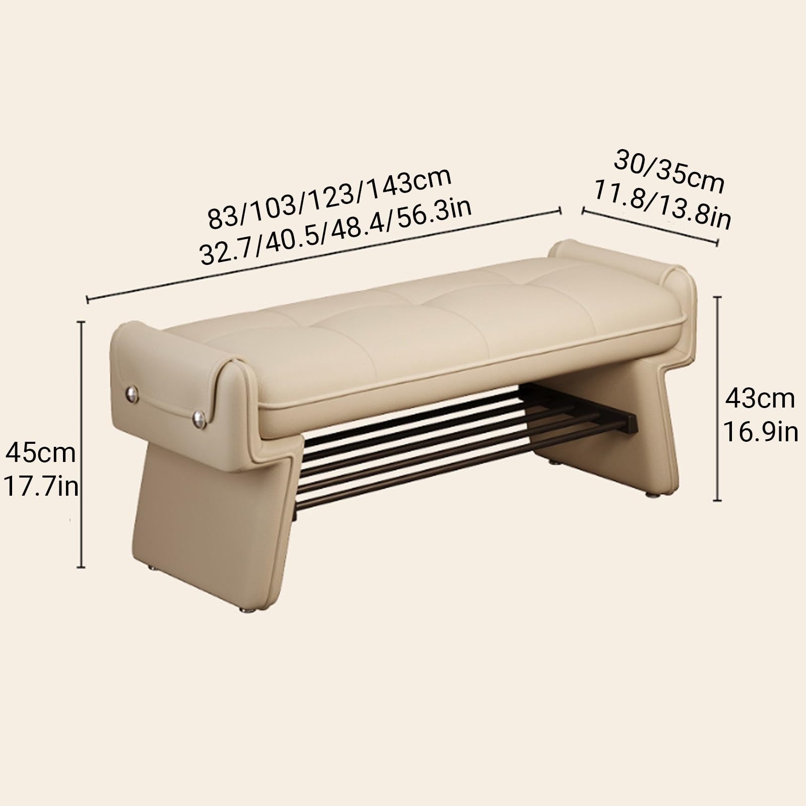 Moderne Leder-Polsterbank für Eingangsbereich, robustes Massivholz, Schuhwechsel, verdickte Rohre für Schlafzimmer und Flur, Braun, 103 x 30 cm / 40.6x11.8in