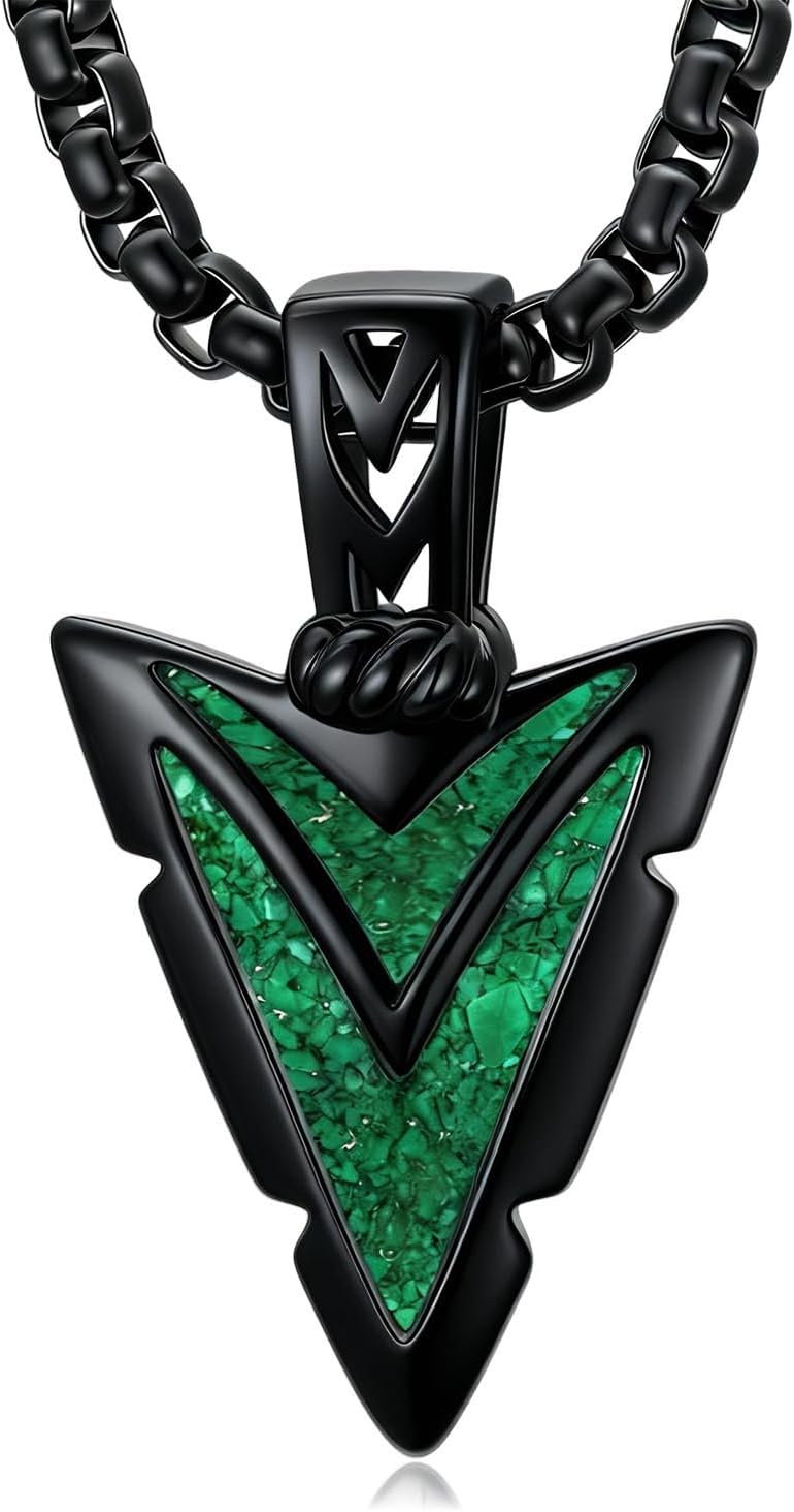 Arrowhead Necklace for Men 925 Sterling Silver Turquoise Abalone Opal Malachite Jewelry Gifts for Men Women