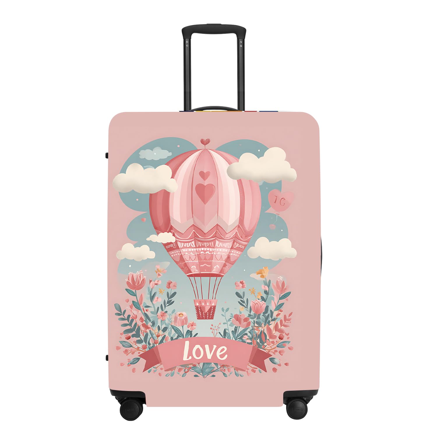 Romantic Balloon Luggage Protector, Washable Suitcase Cover with Hot Air Balloon Flowers “LOVE” Anti-scratch for 28",30"Bag