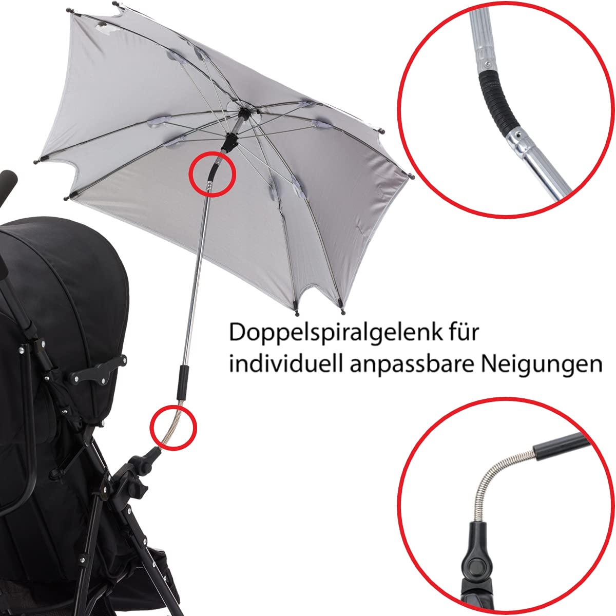 Stimo Sonnenschirm XL universal für Kinderwagen Buggy flexibel Sonnenschutz UV 50 (Beige)