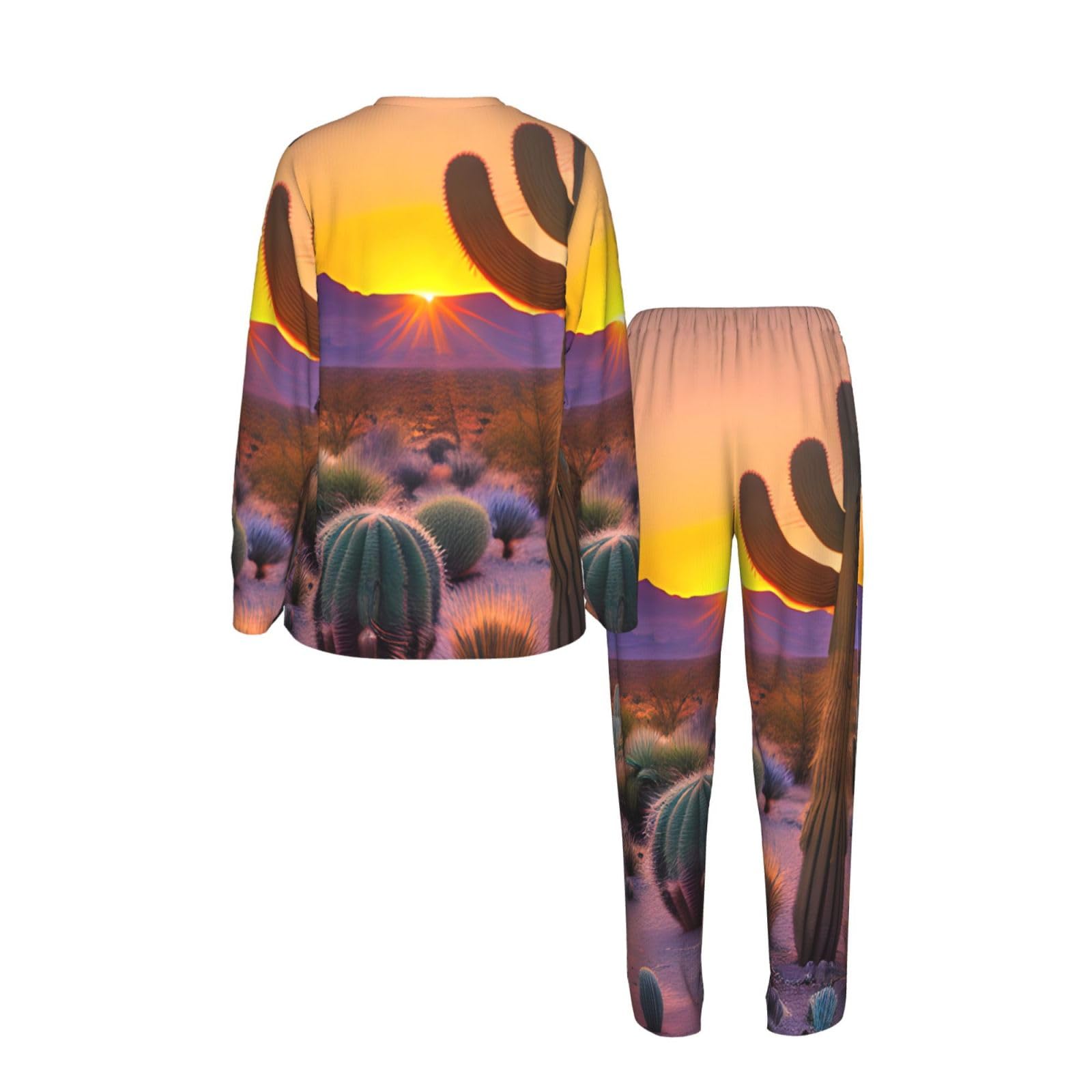Pigiama da donna a maniche lunghe con stampa di cactus deserto tramonti morbido pigiama da spiaggia vacanza da notte regalo casual