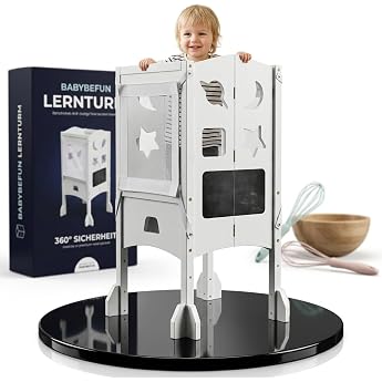 BabybeFun Learning Tower from 1 Year - Foldable Learning Tower with 360&deg; Safety Net - Extra Stable and Solid Learning Tower -