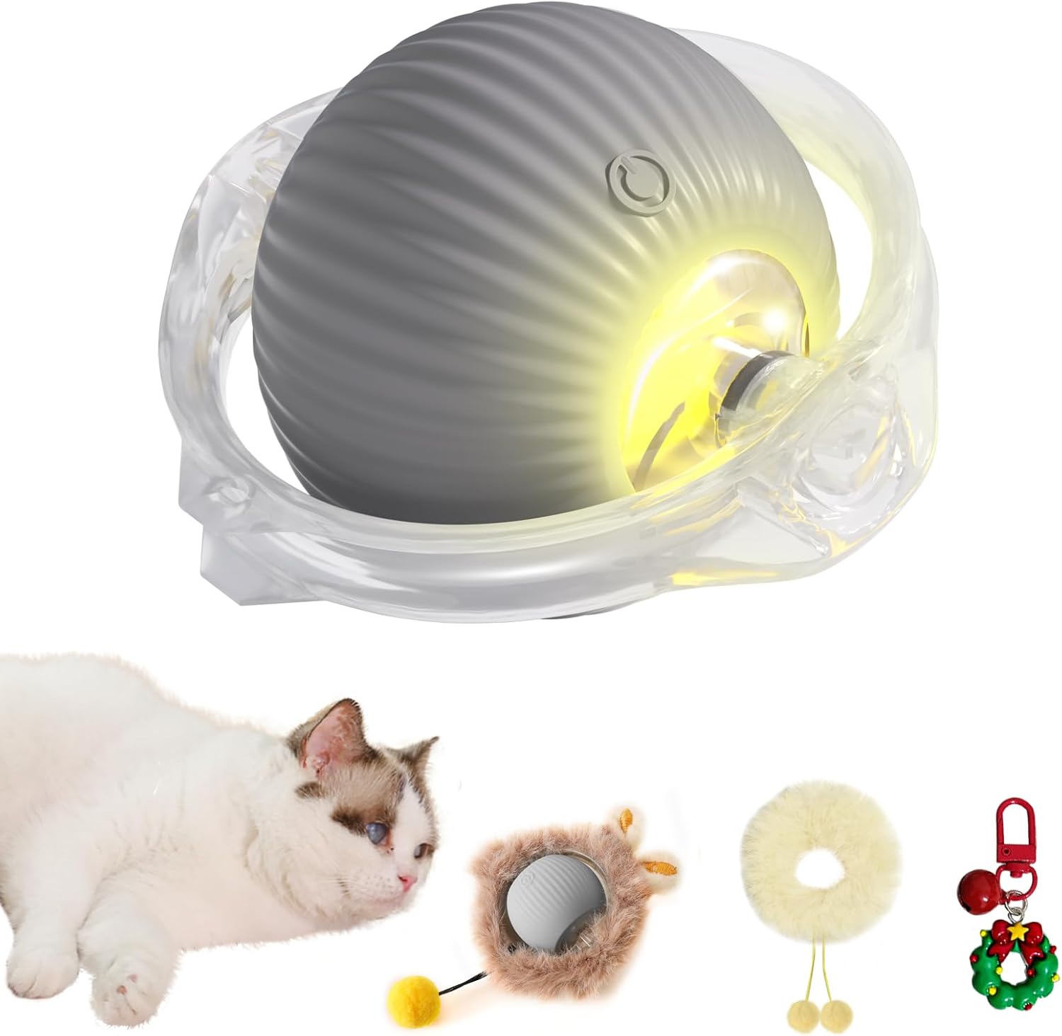 Smart Interactive Cat Toy Ball – Plush Smart Automatic Cat Toy with Light, Interactive Cat Toy for Indoor Cats, Cat Interactive Toy for Indoor Cats, USB Rechargeable, Auto On/Off(Grey)