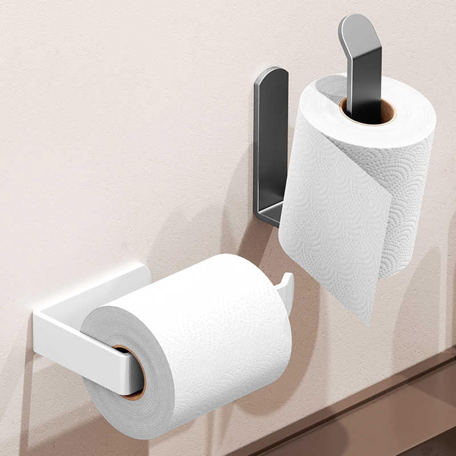 Porta carta igienica da parete, installazione adesiva, supporta fino a 10 kg, ideale per bagno e cucina, design senza fori, dimensioni compatte