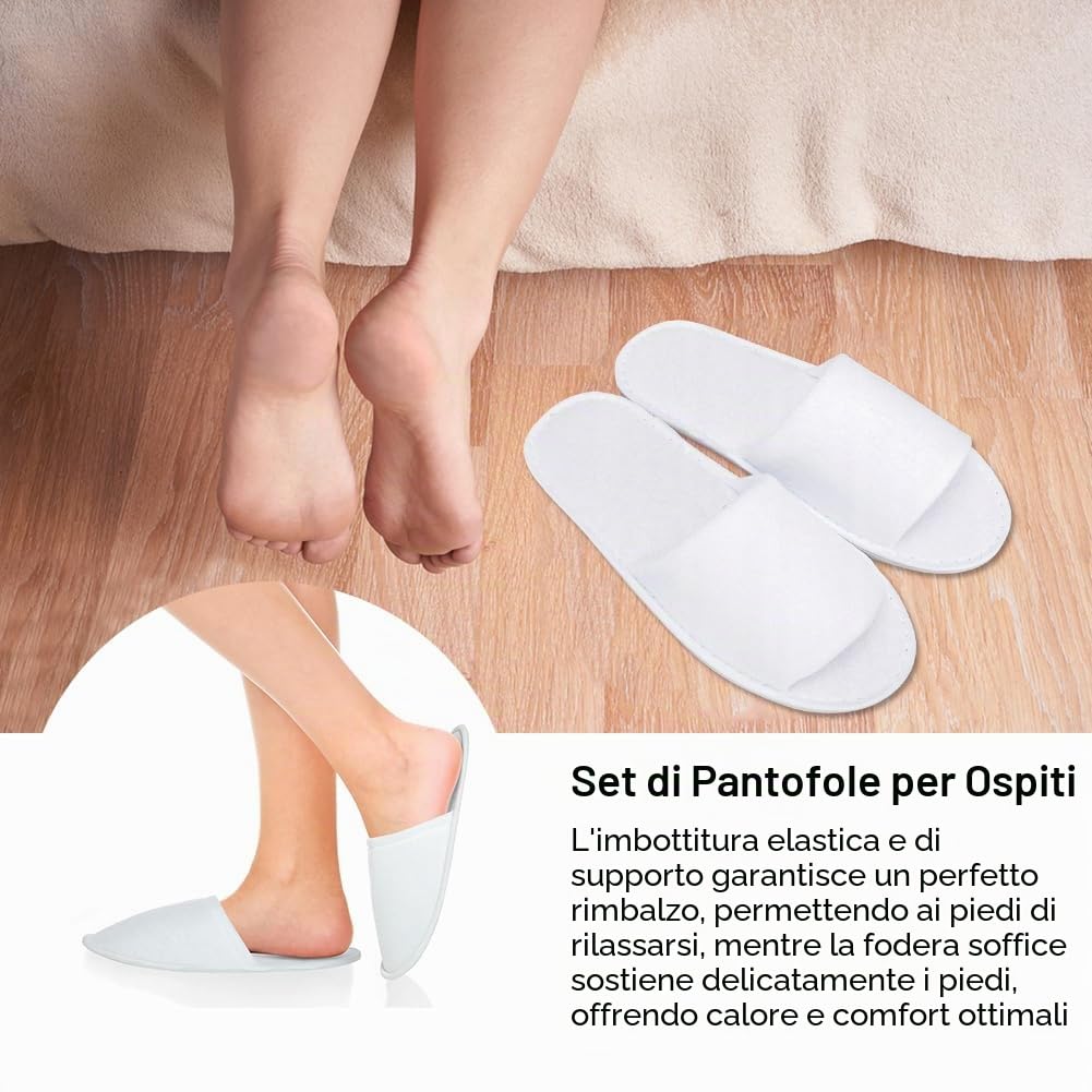 KARELLS Pantofole Antiscivolo Premium - 5 Paia Usa e Getta in Spugna, Ciabatte Ospiti in Lino di Cotone, Comode e Traspiranti Slippers