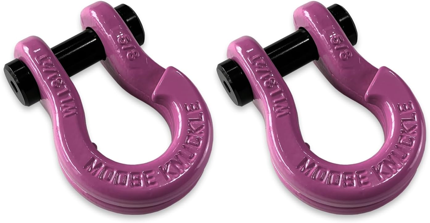 Moose Knuckle Offroad Jowl Split Shackle 5/8 | 7,000lbs Capacity - Forged Carbon Steel Shackle Fits Any 1.25 or 2.0" Tow Shackle Receiver Hitch Mount w/ 3/4 pin Color Combo Pretty Pink/Pretty Pink