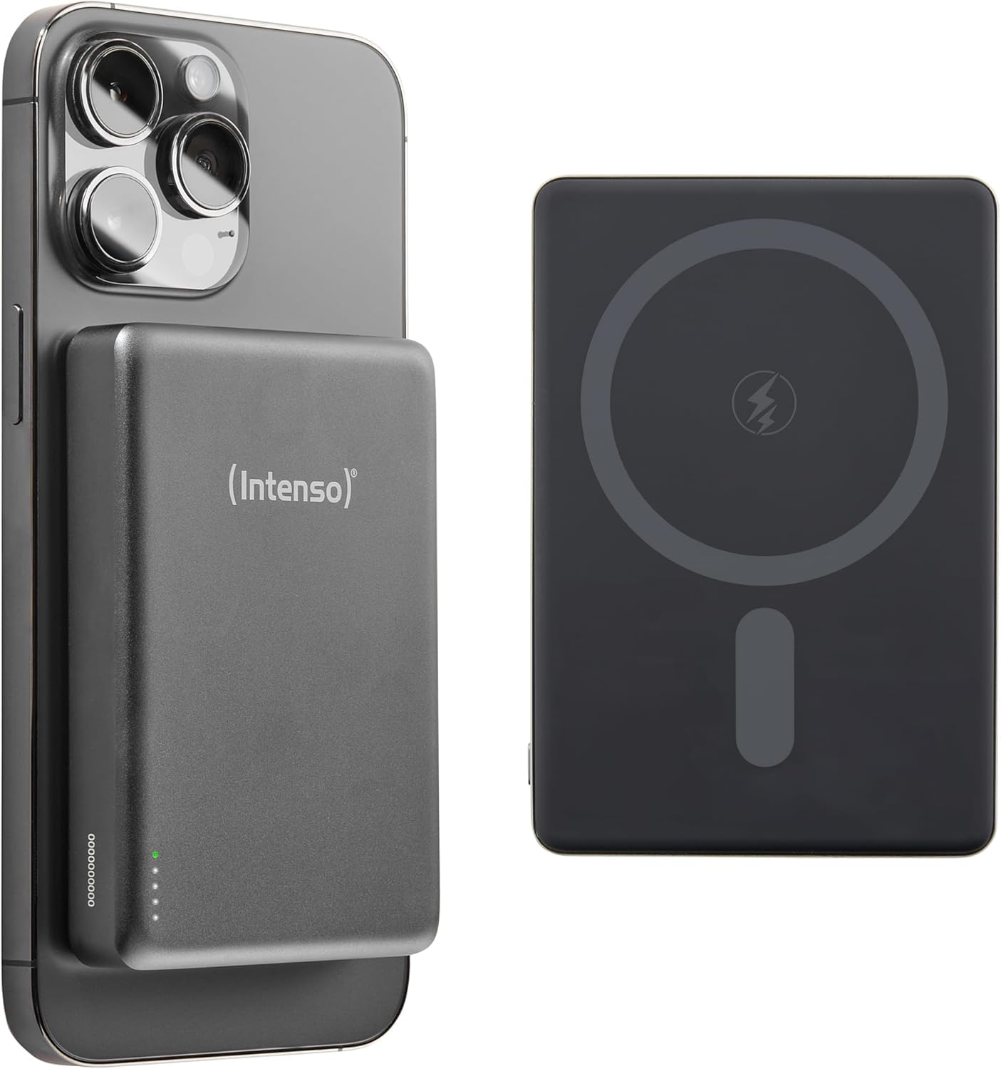 Intenso MW10000 Magnetic Power Bank 10000 mAh - MagSafe Compatible, Wireless Charging 15W, USB-C PD 20W, for iPhone & Android - Tested in Germany - Grey