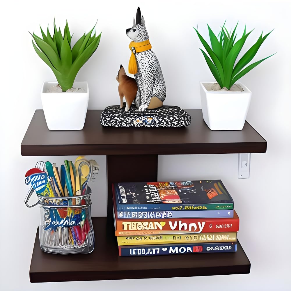 2-Layer Wooden Wall Shelf – MDF Display Rack for Home Décor | Wall Mounted Storage for Bedroom, Living Room, Office | Book, Plant, Decor Stand by AD Conservation (Pack of 1)