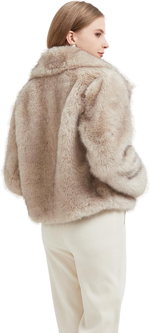 GRAN ORIENTE Women's 2025 Winter Furry Faux Fur Jackets,Cropped Fluffy Shaggy Warm Parka Coat Outerwear with Pockets - Image 3