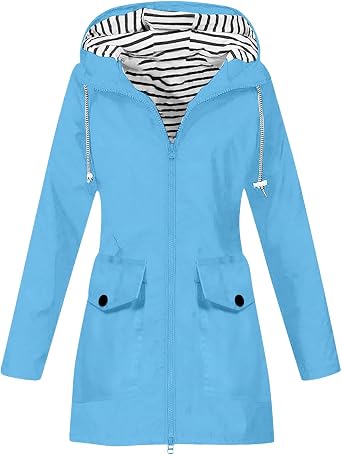 Rain Jacket Women Waterproof with Hood Lightweight Zip Up Hooded Raincoat with Pockets for Outdoor Active Wear