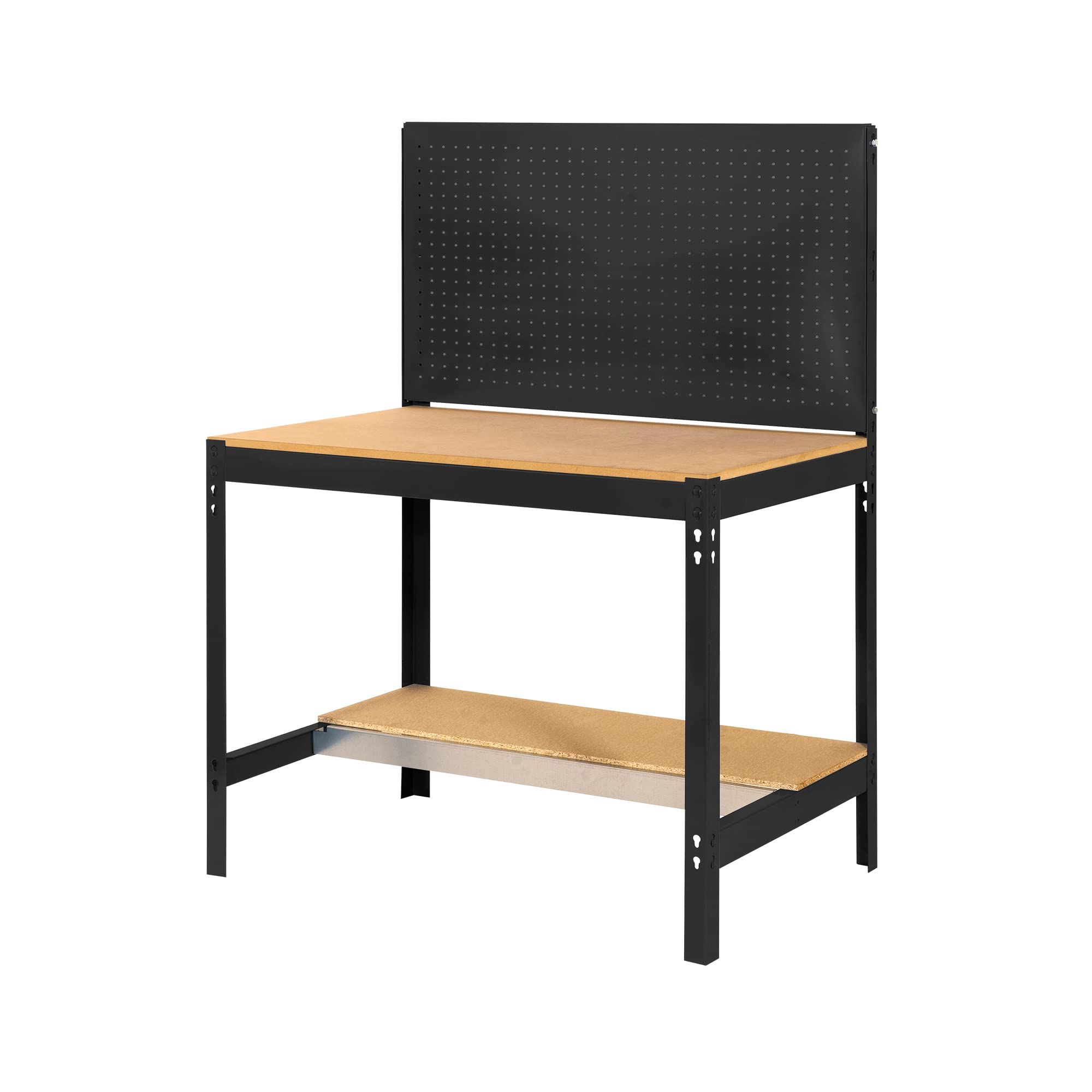 Cofan Banco de Trabajo | Mesa de Trabajo con Panel Perforado | Incluye 2 estantes de Madera | Color Antracita | Medidas: 1445 x 910 x 610 mm