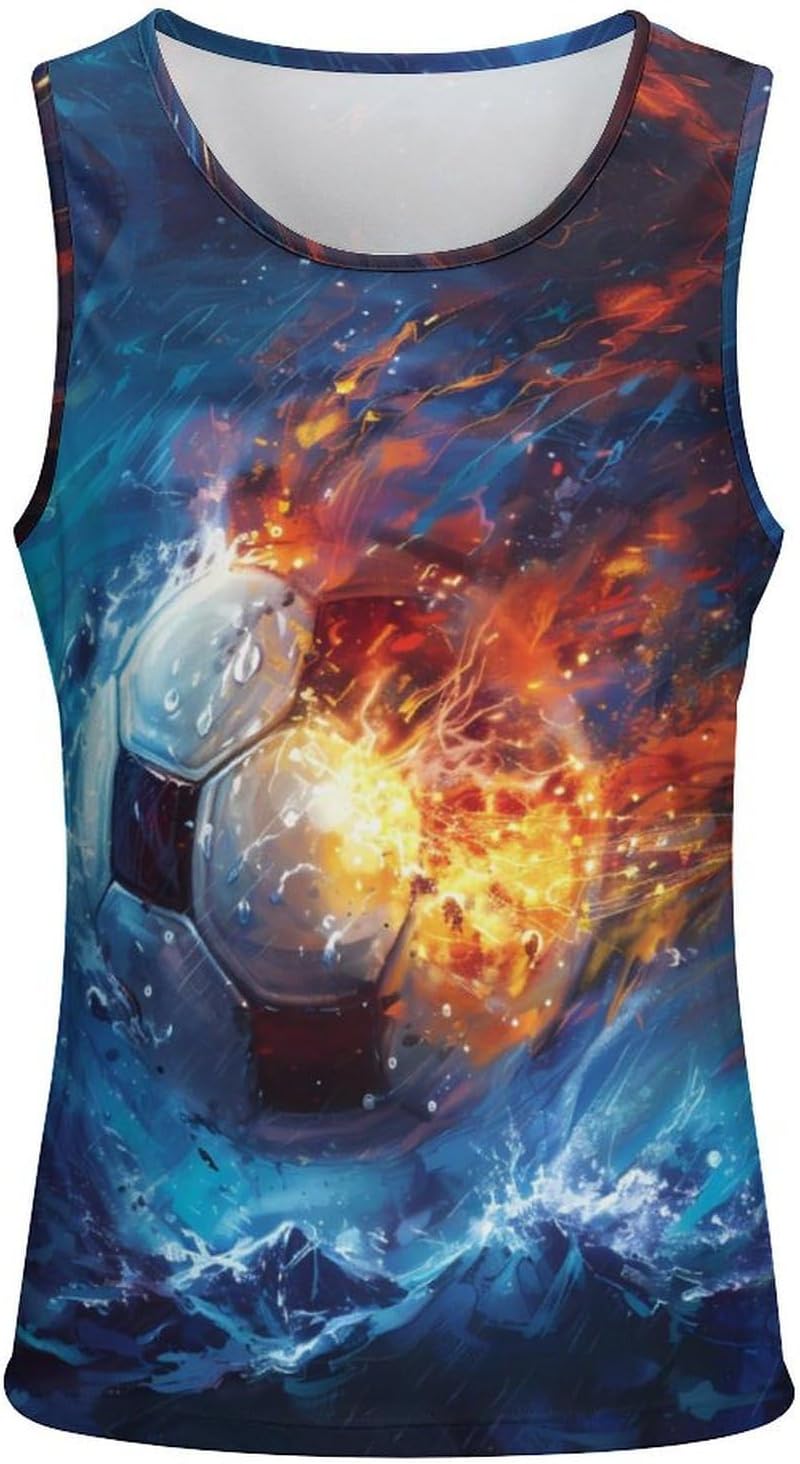 Ice&fire-Soccer Men's Tank Top Sleeveless Muscle Shirts Vest Beach T Shirts for Workout Gym