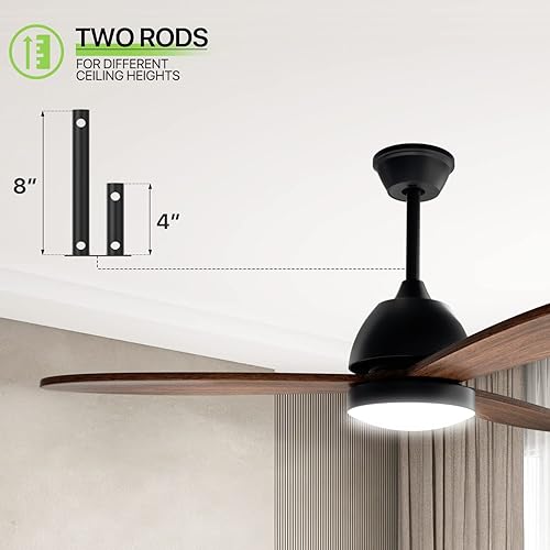 Miniatura 5 de Magshion Ventilador de techo de 52 pulgadas con luz y control remoto, diseño moderno de perfil bajo, cuchillas de madera reversibles, temporizador,