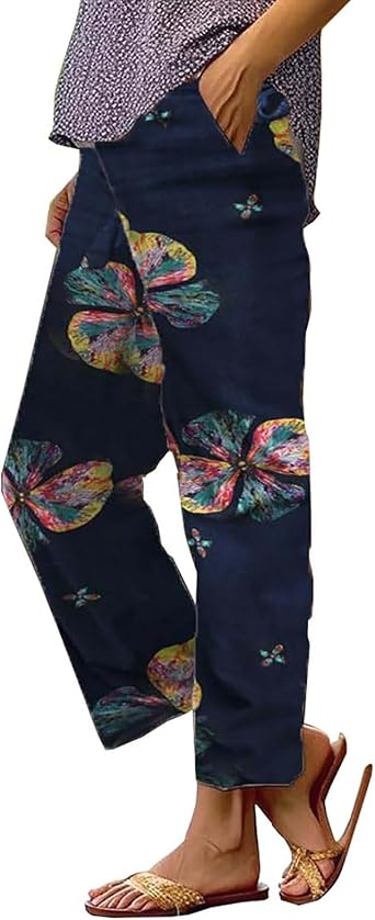 Lolvmvchi Womens Cotton Linen Palazzo Pants 2024 Casual Summer Elastic High Waist Loose Fit Trendy Fall