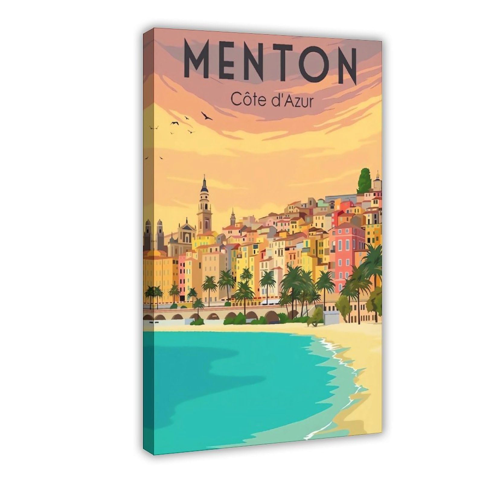 QNVJQKDSI Menton Travel Vintage Canvas Poster Bedroom Decor Landscape Office Room Decor Gift 12" L X 18" W