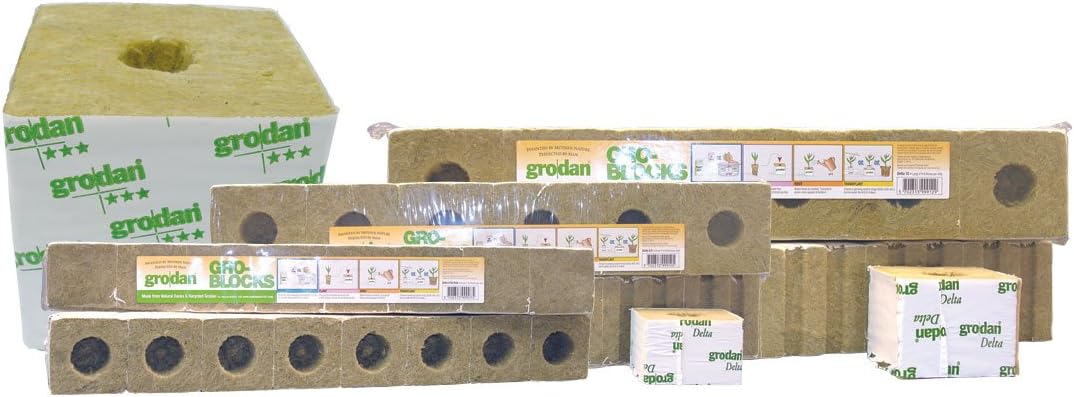 Grodan Delta 10 Large Rockwool Gro Blocks 4" X 4 " X 4 Inch / 1 Case = 24 Strips (144 Blocks Total)