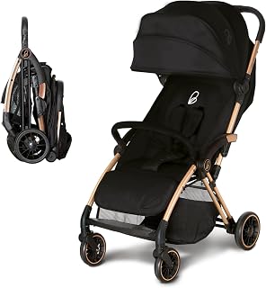 Silla de Paseo Ultraligera y Compacta para Bebé hasta 24 kg, Reclinable, Capota con Ventana, Freno Trasero, Arnés de Seguridad, Plegado Fácil y Rápido – PLIS PLAS Chasis Dorado ASALVO