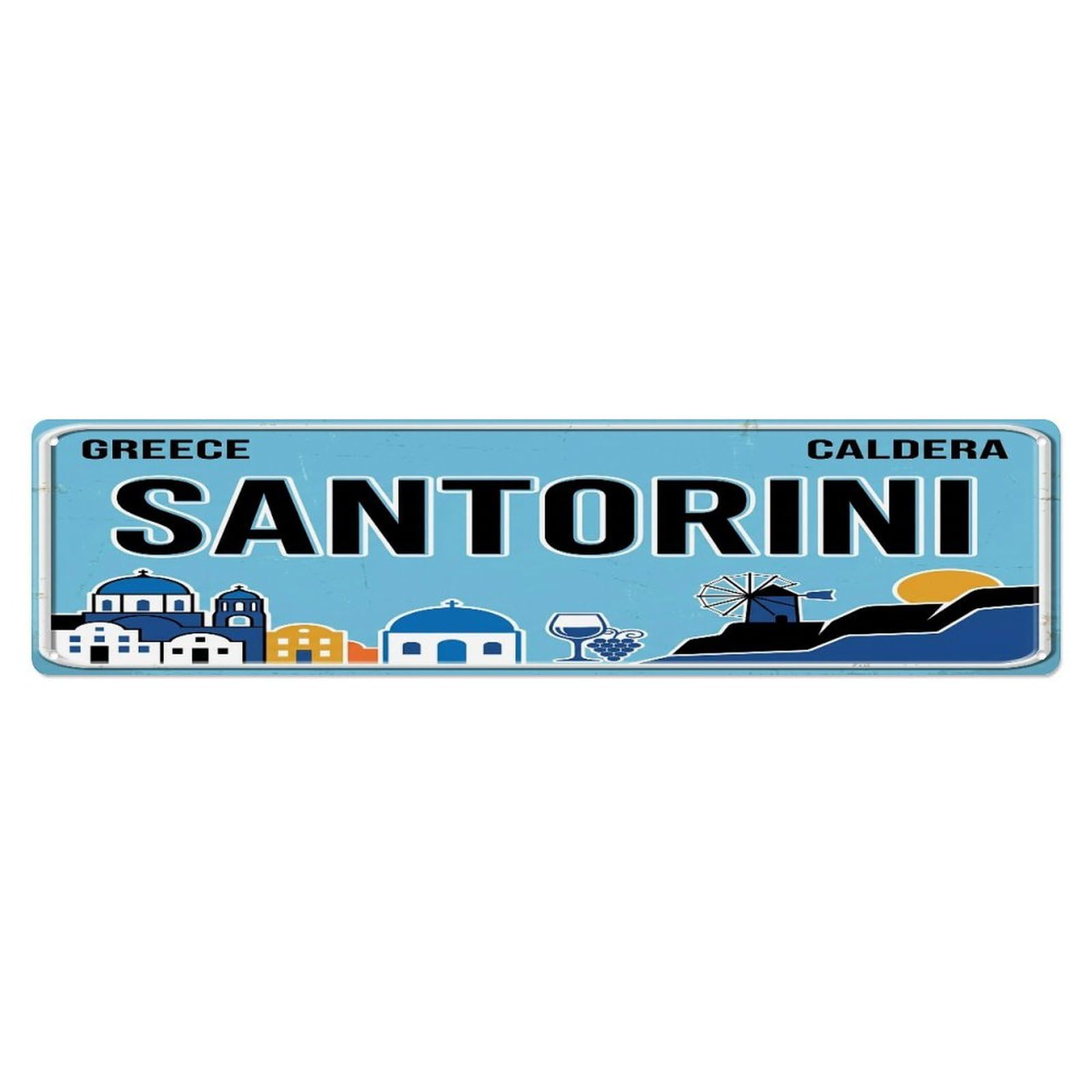 Tgrcjimh Style Metal Tin Sign Vintage Travel Santorini Greece Caldera Sunset