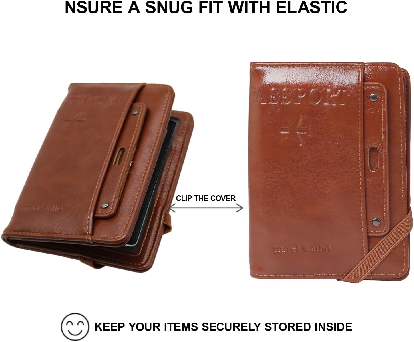 RFID Passport Holder for Travel, PU Leather Passport Wallet Organizer with Card Slots, ID Window, Pen Holder & SIM Card Pocket, Slim Travel Wallet for Men and Women