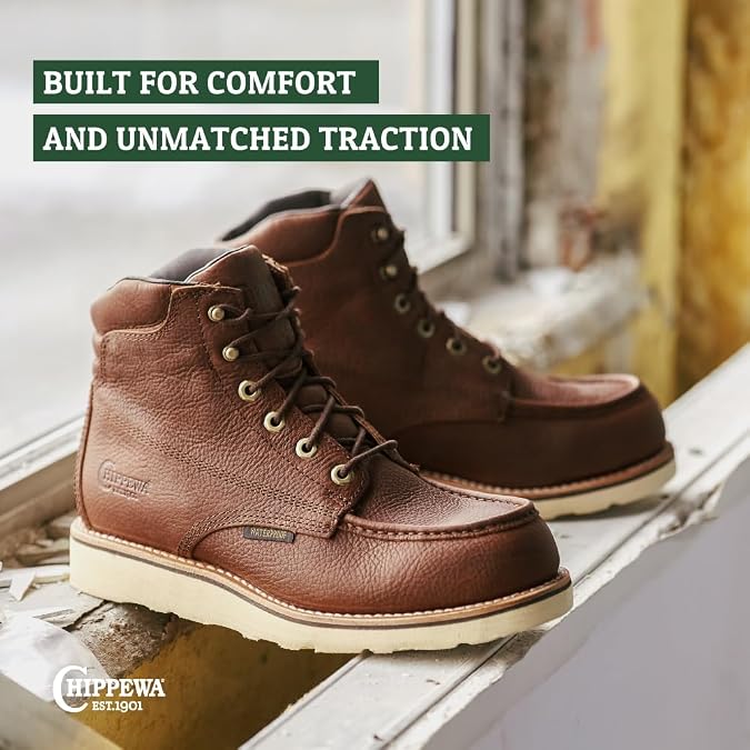 Chippewa 6 Soft Toe Unlined Work Boots for Men, Waterproof, Wide Toe Box