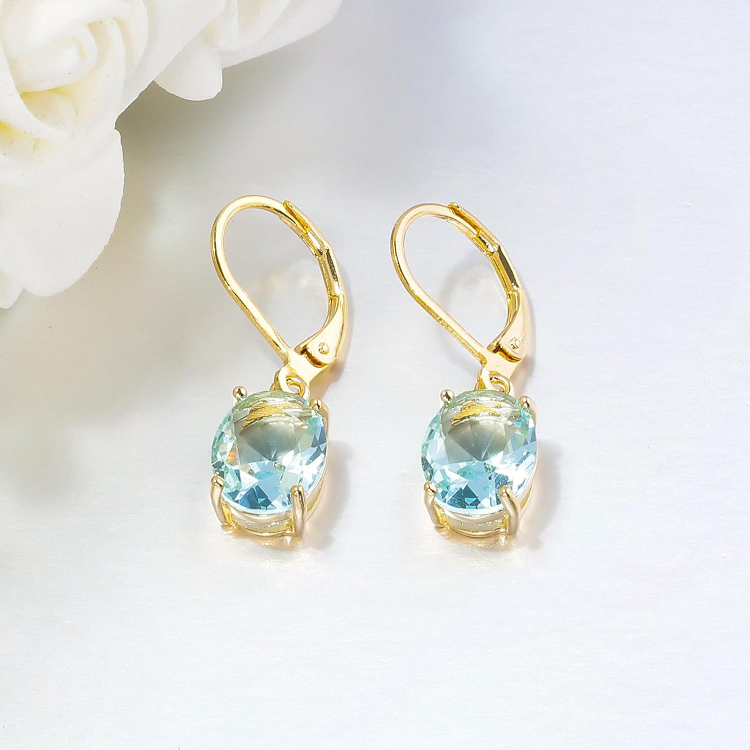 CiNily Cut-Oval Leverback Dangle Earrings for Women Hypoallergenic 14k White/Gold Plated Cubic Zircon Hanging Lever Earrings Lightweight Summer Drop Earrings Wedding Birthday Gifts Jewelry - Image 6