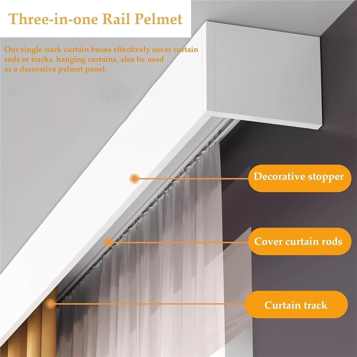 Metal Curtain Track Custom Curtain Box Single Curtain Track Cornice Boards and Cornice Valances Suitable for Bedroom Office Living Room Custom Size(197in)