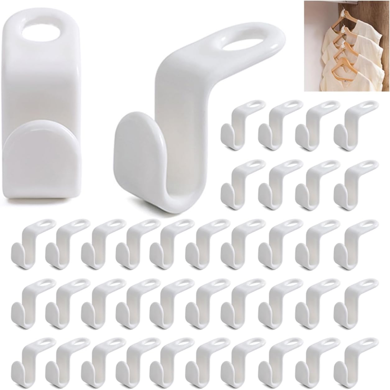 120PCS Clothes Hanger Connector Hooks, Hanger Extender Clips, Plastic