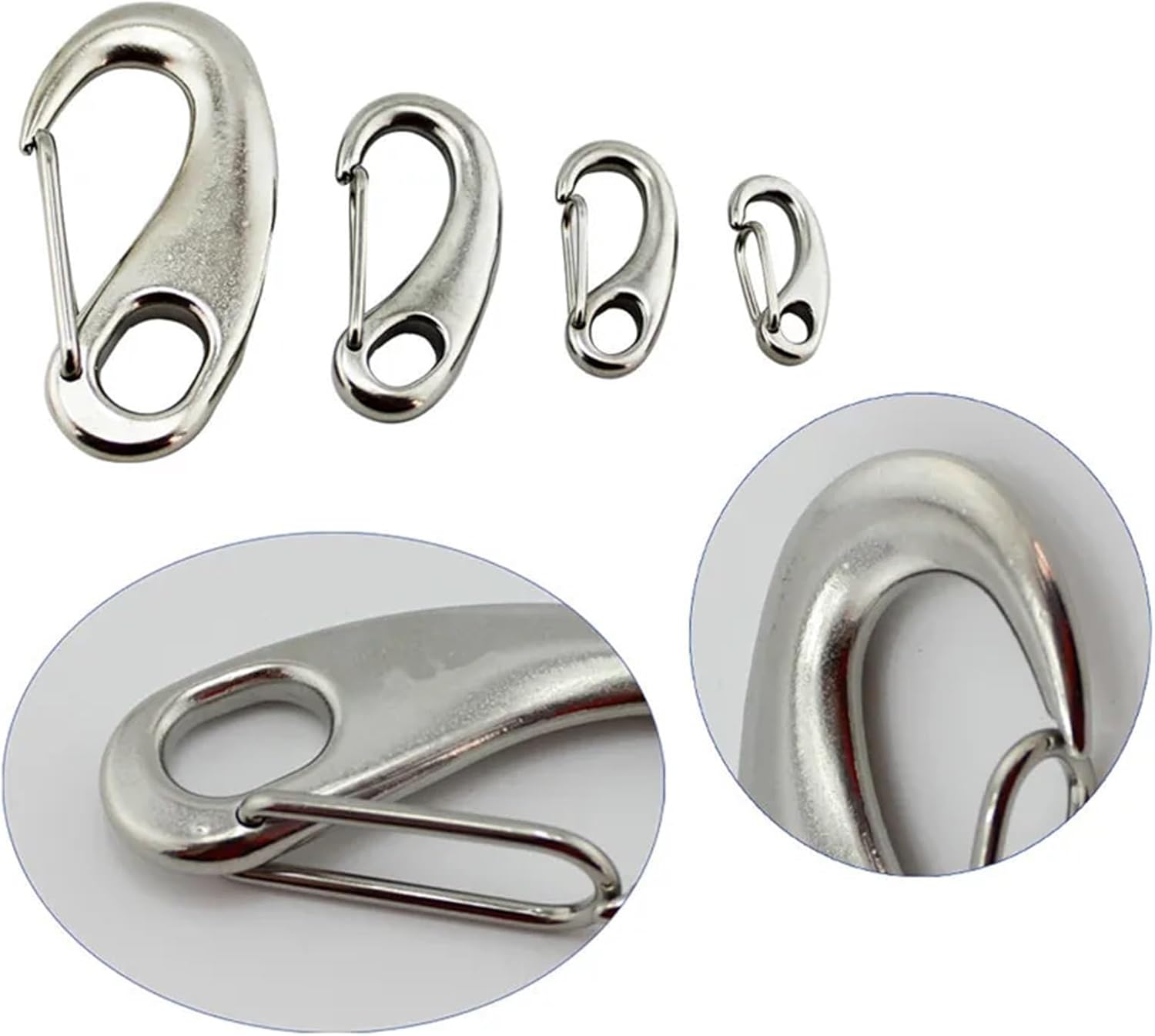 Stainless Steel Spring Snap Hook 20Pcs 50mm Boat Marine Stainless Steel Egg Shape Spring Snap Hook Clips Quick Link Carabiner Buckle Yacht Accessories