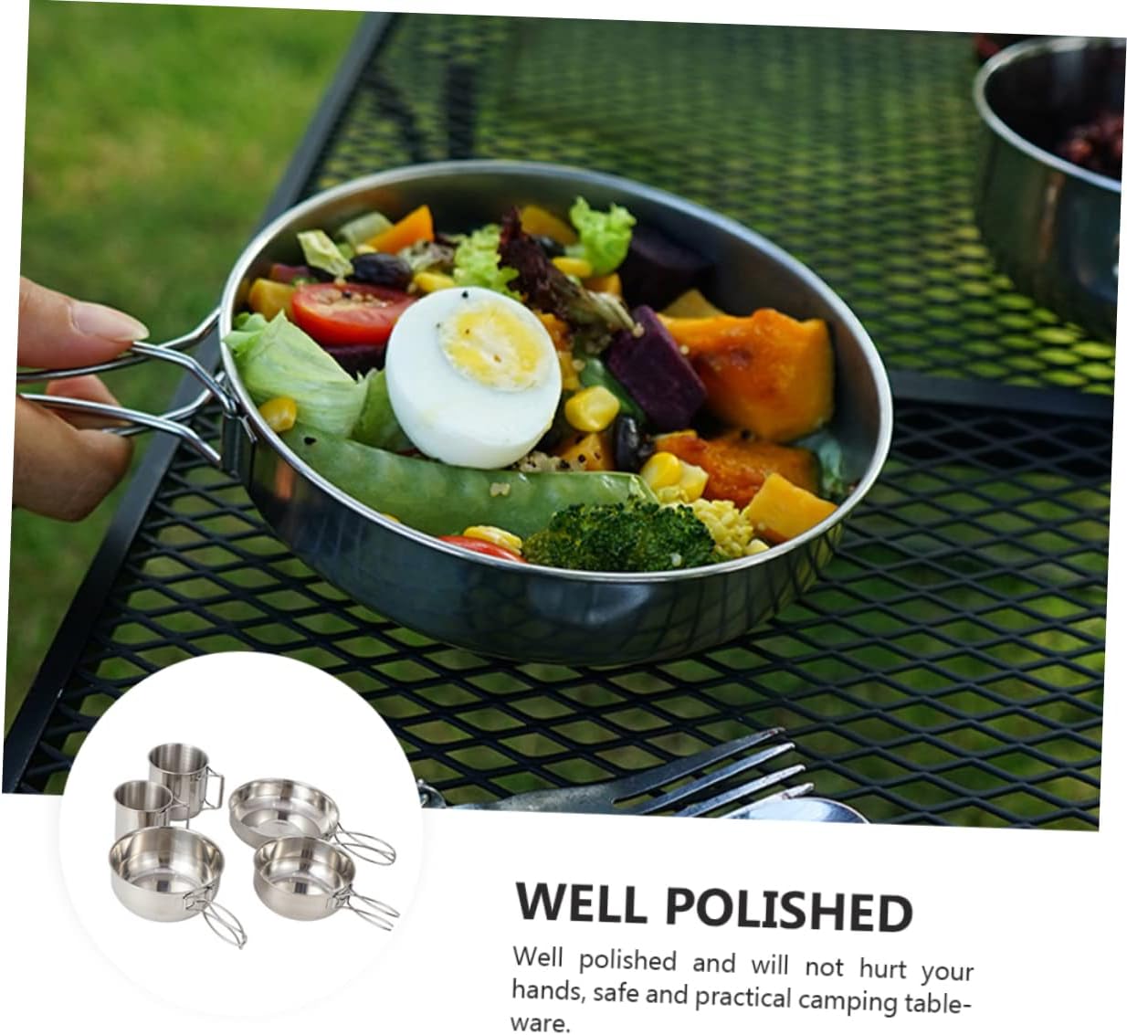 GALPADA Kit of Camping Utensils Stainless Steel Folding Cookware Tableware Set Saucepan Bowl Cup for Outdoor Activities