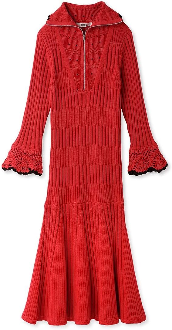 Amazon.co.jp: [ファーファー] ハーフジップニットワンピース  