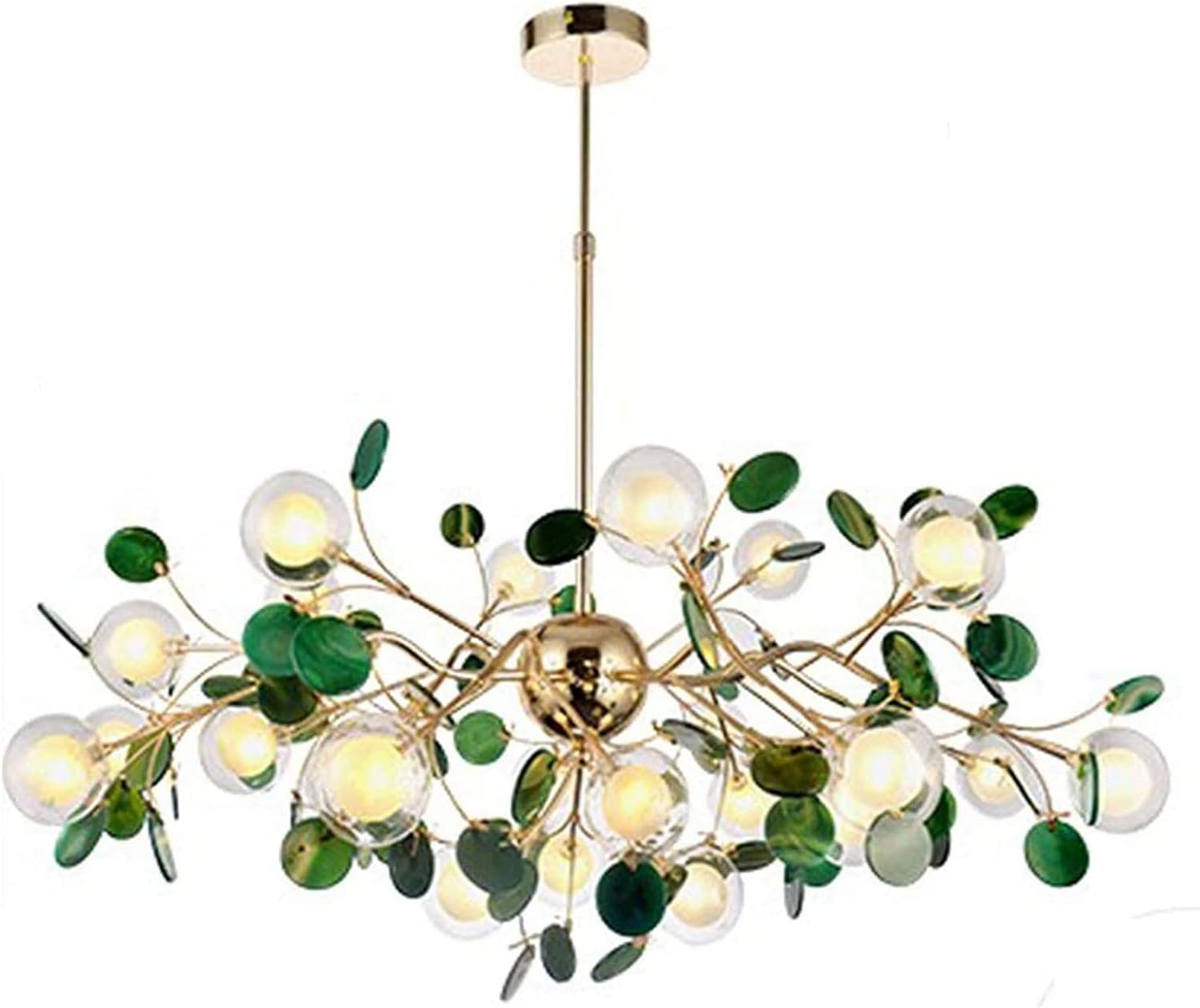 Modern Branch Chandelier with Colorful Agate Pendants, G4 LED Ceiling Light Fixture, Mid-Century Style Pendant Lamp for Living Room, Bedroom, Study, Restaurant, or Bar - Red, 27 Lights(Green)