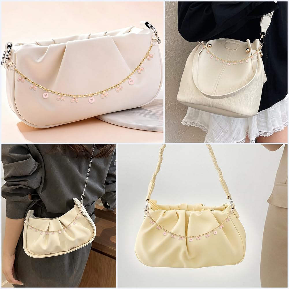 Beebeecraft 2Pcs Bowknot Purse Chain for Handbags 15.9in Decorative Bag Chains with Charms Golden Alloy Enamel Purse Chain Strap for Replacement Extender Wallet