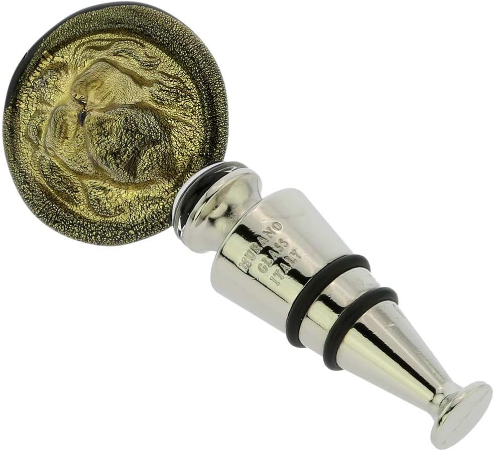 Glass Of Venice Murano Glass Lion Head Bottle Stopper - Black